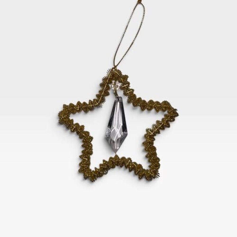 Vintage Gold Tinsel Star Christmas Ornament Faucet Crystal Prism Drop Retro Holi